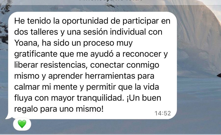 Mensaje de WhatsApp de una participante de dos talleres y una sesión individual